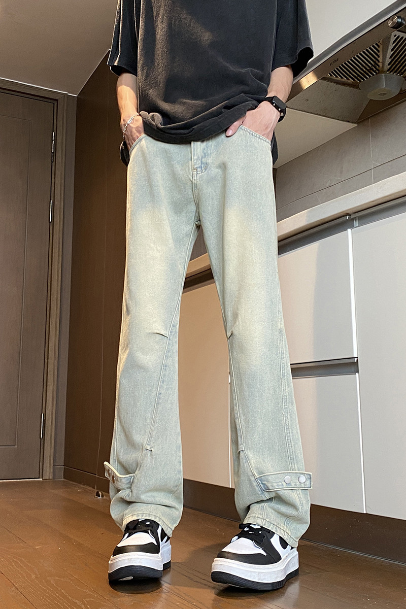 美式高街微喇叭牛仔裤男生潮牌复古直筒设计感vibe长裤子YD85-P50,男装牛仔裤,星座509