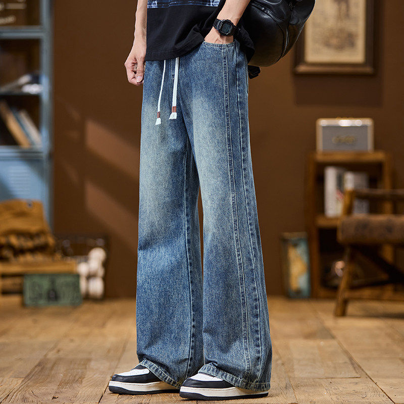 春季新款微喇叭直筒牛仔裤时尚潮微喇青年阔腿长裤男Z9851-P40特，男装牛仔裤，星座509