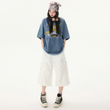 美式复古杏色工装七分裤女夏季新款低腰宽松直筒中裤子YD708-P65，男装牛仔裤，星座509