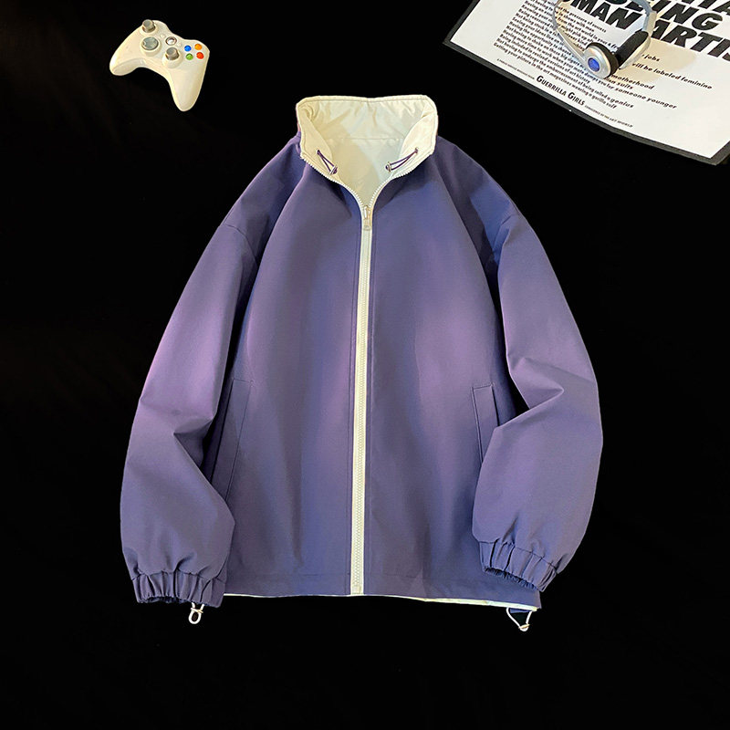 立领夹克男秋季美式潮牌宽松双面穿外套情侣休闲棒球服XS859-P55图片