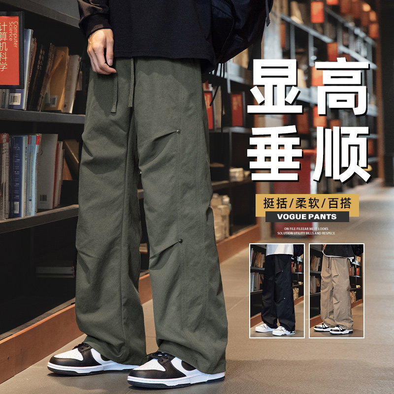 美式伞兵工装裤男秋季日系宽松褶皱工装裤痞帅直筒长裤Z9855-P45图片