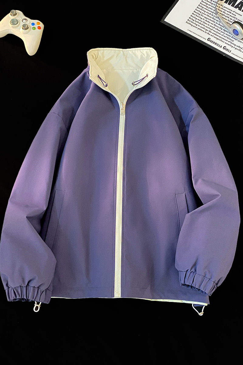 立领夹克男秋季美式潮牌宽松双面穿外套情侣休闲棒球服XS859-P55,男装夹克,星座509