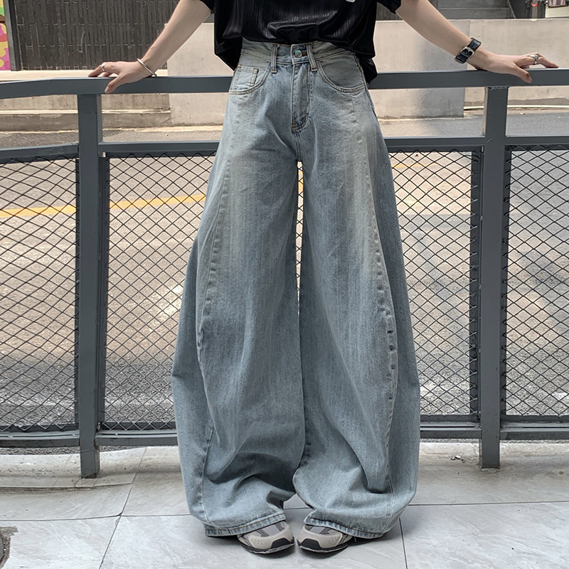 美式设计感秋季磨白拖地牛仔裤宽松阔腿长裤子直筒男女YD9012-P75，男装牛仔裤，星座509