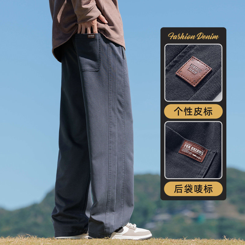 秋冬季垂感长裤子男士宽松直筒工装休闲运动阔腿长裤子Z2346-P45,男装工装外套,星座509
