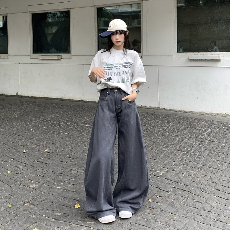 牛仔长裤男女秋季美式复古高腰宽松直筒垂感阔腿弯刀裤YD9013-P65，男装牛仔裤，星座509