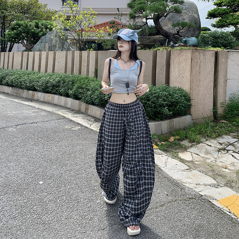 复古英伦风格纹休闲弯刀裤男女秋季宽松垂感伞兵阔腿裤YD9030-P65,男装休闲裤,星座509