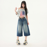 美式牛仔七分裤女2025春夏宽松直筒百搭显瘦阔腿裤YD703-P50，男装牛仔裤，星座509