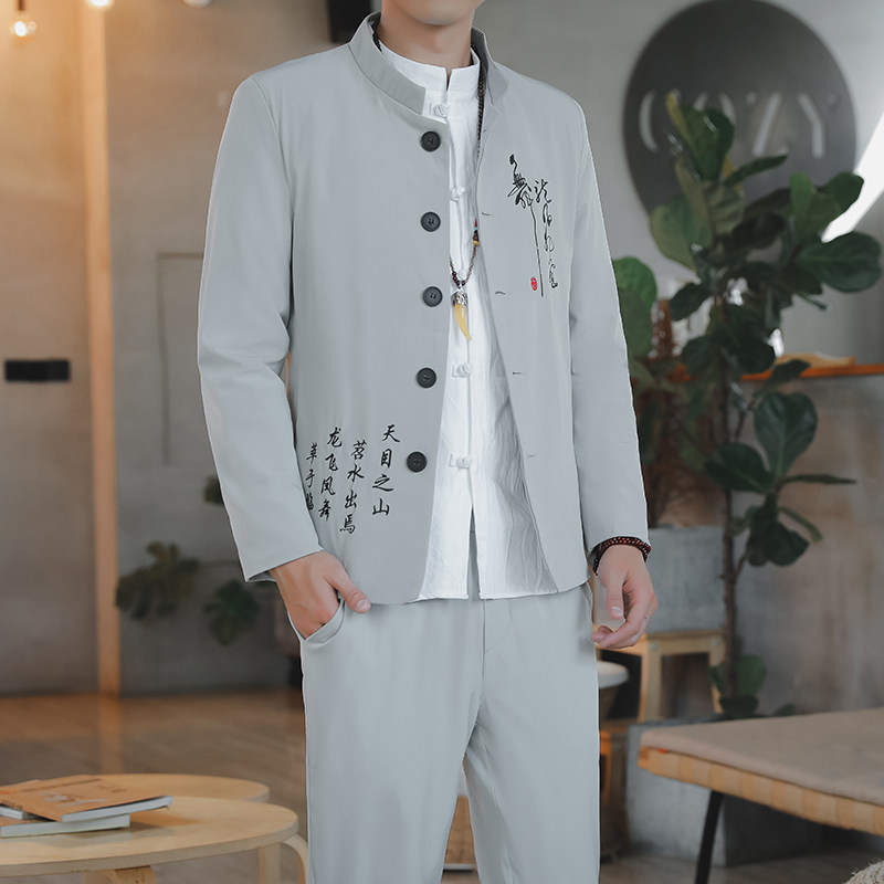 秋季男士套装2021新款唐装青年中山装中国风复古风汉服YK237-P90图片