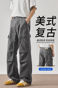 美式复古水洗做旧工装裤男生宽松直筒阔腿裤口袋伞兵裤YZ106-P60图片