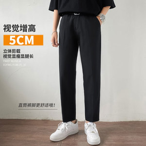 休闲西裤男士夏季薄款潮牌流修身九分裤坠感冰丝小西裤YD221图片