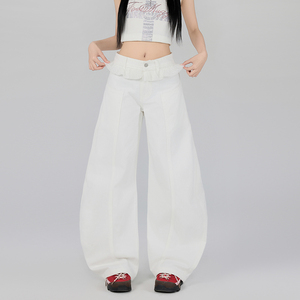 裤子小众蕾丝花边牛仔裤阔腿裤女秋季高腰直筒裤拖地裤YD9028-P65图片