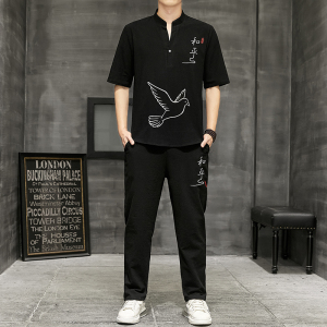 夏季中国风套装男棉麻短袖t恤男装古风衣服唐装宽松汉服YK513-P50图片