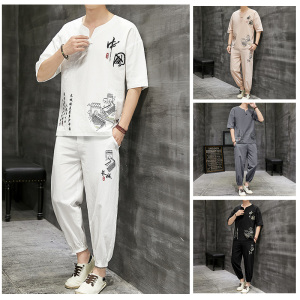 夏季棉麻套装男亚麻短袖t恤休闲半袖唐装汉服中国风衣服DS32-P45图片