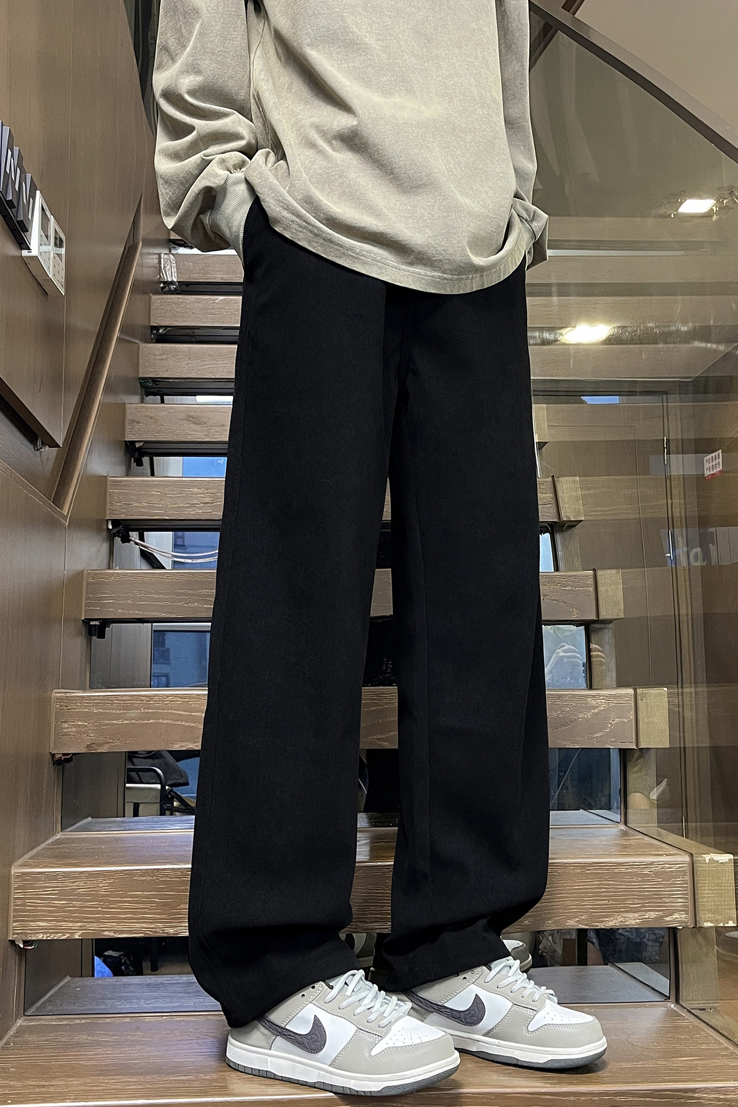 休闲裤男秋冬长裤中年宽松直筒莫尔绒阔腿裤百搭潮流男裤M563-P35,男装休闲裤,星座509