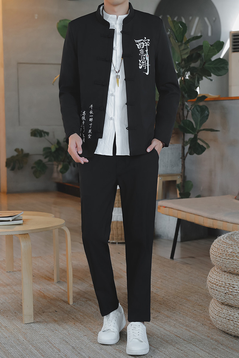 中国风套装男秋装刺绣青年复古风中山夹克汉服唐装外套YK239-P90,男装夹克,星座509