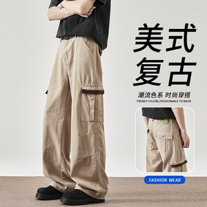 秋冬美式复古休闲裤男潮牌高街工装裤宽松百搭直筒长裤YZ810-P63图片