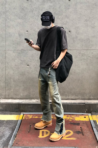 美式高街牛仔裤男夏季修身做旧拉链直筒裤痞帅微喇裤子YD88-P50图片