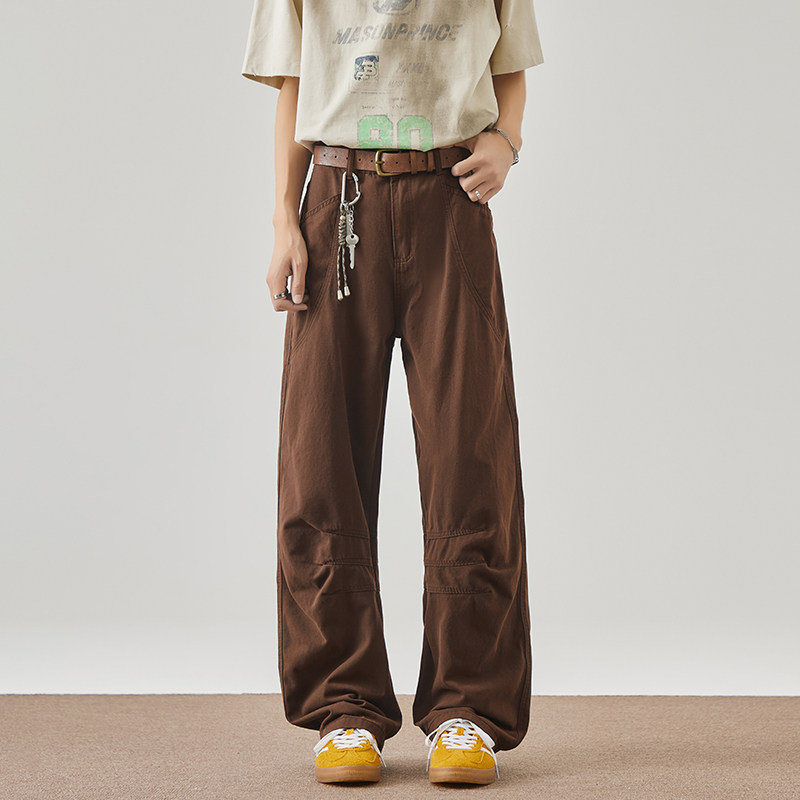 美式潮牌解构设计感工装裤男复古拼接褶皱休闲直筒裤子YZ809-P55，男装工装外套，星座509