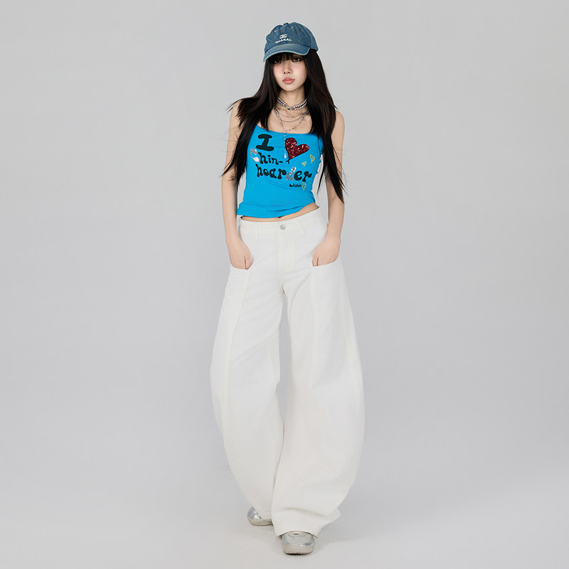 美式街头白色弯刀阔腿牛仔裤女秋季宽松休闲镰刀拖地裤YD9029-P60,男装牛仔裤,星座509