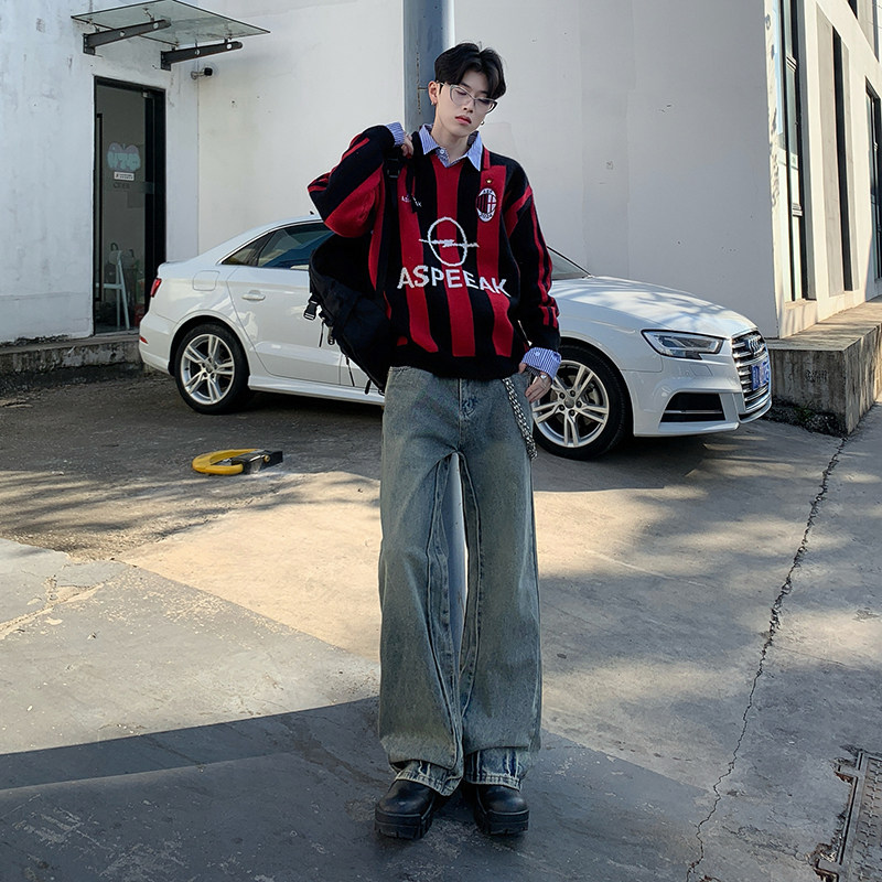 秋冬高街CleanFit水洗泥染微喇叭长裤hiphop复古牛仔裤子YA95-P80图片