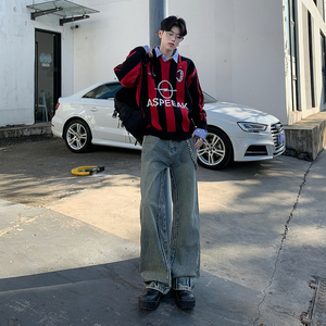 秋冬高街CleanFit水洗泥染微喇叭长裤hiphop复古牛仔裤子YA95-P80图片