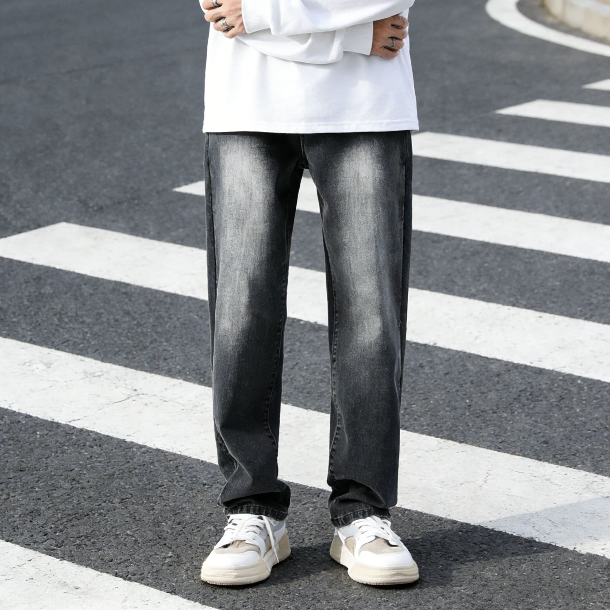 春季牛仔裤2026新款直筒裤宽松水泥做旧弹力高街男士潮流YZ89-P50，男装牛仔裤，星座509