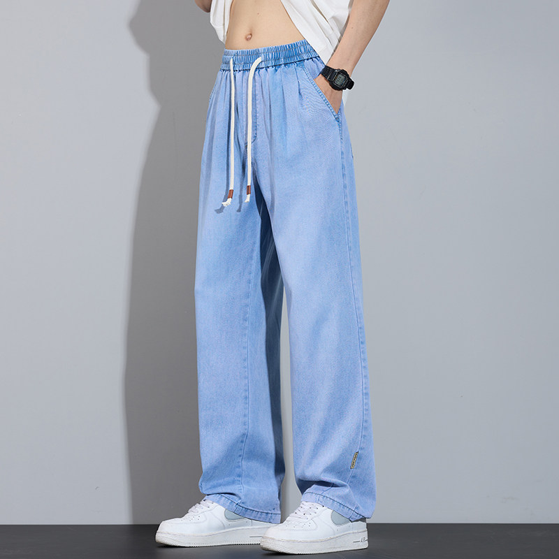 天丝牛仔裤男秋季薄款宽松直筒潮牌休闲冰丝阔腿长裤子Z9836-P50,男装牛仔裤,星座509