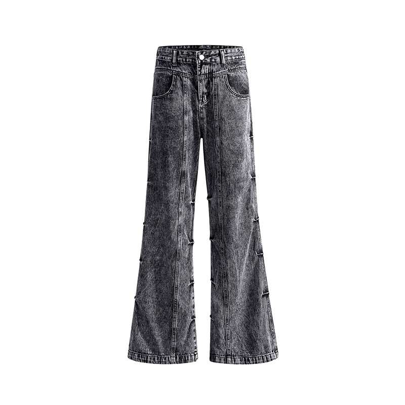 秋冬CleanFit黑灰雪花牛仔裤小众潮宽松拼接微喇直筒裤YA125-P50,男装牛仔裤,星座509
