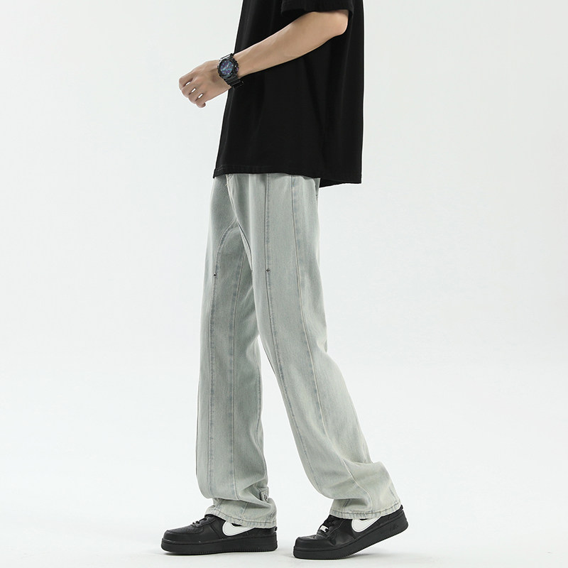 泥黄染拼接铆钉cleanfit微喇牛仔裤潮牌男港风高街长裤YD89-P50,男装牛仔裤,星座509