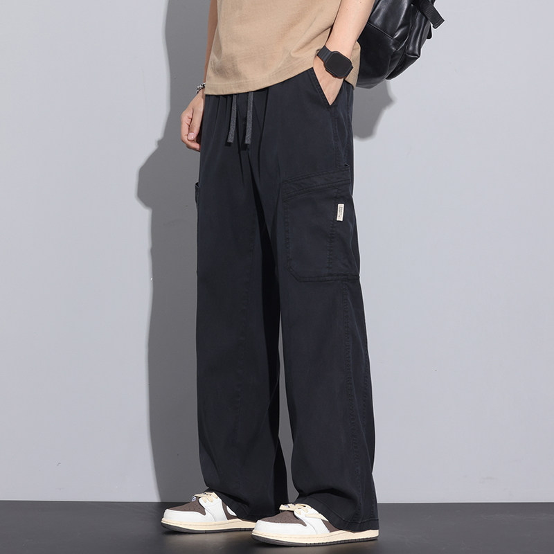 莱赛尔阔腿男裤子夏季冰丝休闲裤男士宽松直筒工装Z2512-P50,男装休闲裤,星座509