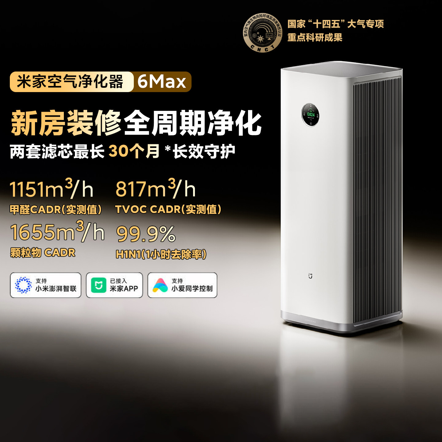 小米米家空气净化器6Max新房装修除甲醛净化器开荒神器全周期净化