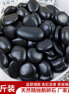 50斤黑色鹅卵石天然雨花石原石庭院园林造景铺路铺地大小石头黑石