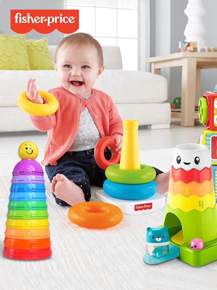 Fisher stacking Rainbow ferrule music building blocks stacking tower Children's stacking circle Layer by layer Baby cup set toy