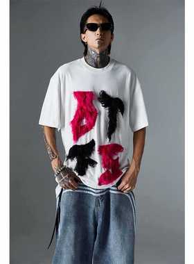 (部分断码特价）皮草刺绣工艺宽松T恤