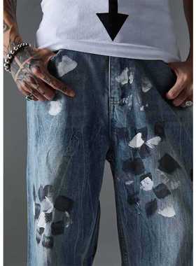 (部分断码特价）手绘复古微喇叭牛仔长裤
