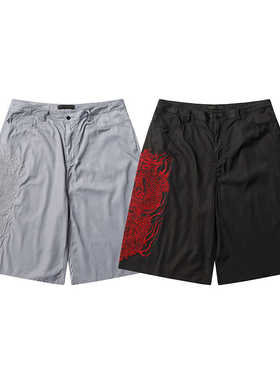 (部分断码特价）龙刺绣图腾风衣料八分裤