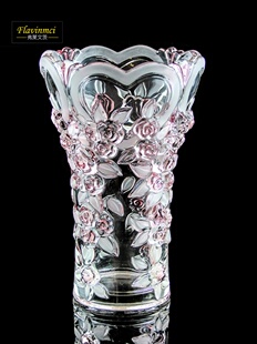 弗莱文茨梅花粉色水晶玻璃花瓶插花花瓶百合玫瑰花瓶郁金香花瓶