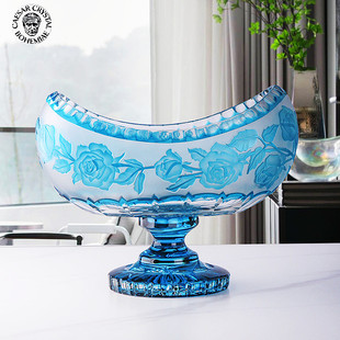 捷克原装 饰果盘 进口波希米亚BOHEMIA水晶玻璃水晶果盘套色手工装