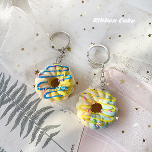 39包邮日本单可爱迷你拼色甜甜圈零食甜品食玩钥匙扣包包挂件摆件