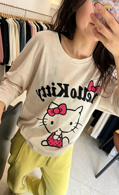 是你的kitty呀 中长袖宽松百搭休闲可爱hello kitty T恤 薄
