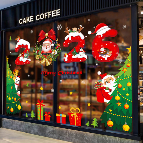 圣诞节装饰品2026橱窗贴圣诞树玻璃门贴纸节日氛围场景布置窗花贴