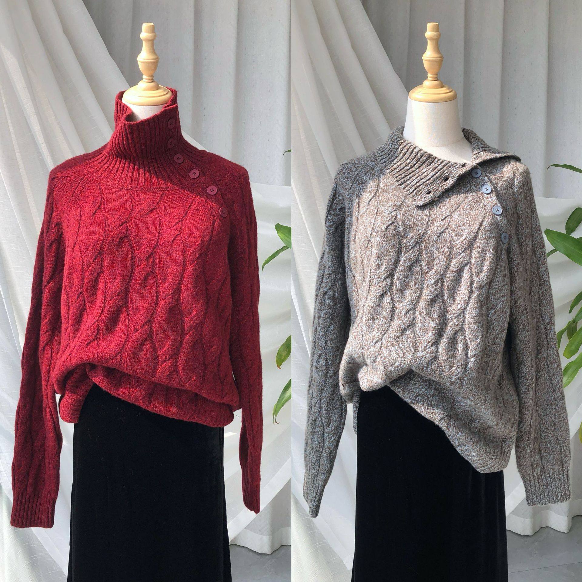 法式知识分子感&middot;温暖柔和的麻花立领斜襟毛衣25冬季新款包邮