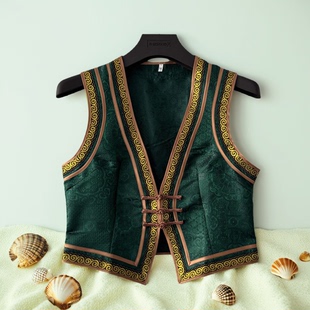 民族风女士马甲蒙古族特色坎肩少数民族服装女款修身短款V领马夹