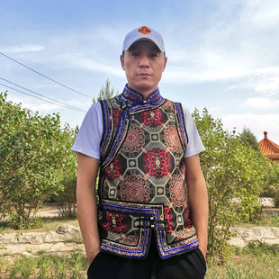 男士蒙古马甲短款民族风舞蹈演出马甲新款蒙古日常装无袖坎肩蒙族