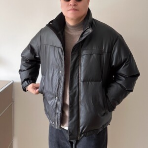 大依无忧大码男装冬季加厚保暖胖人加肥加大男士短款立领PU羽绒服
