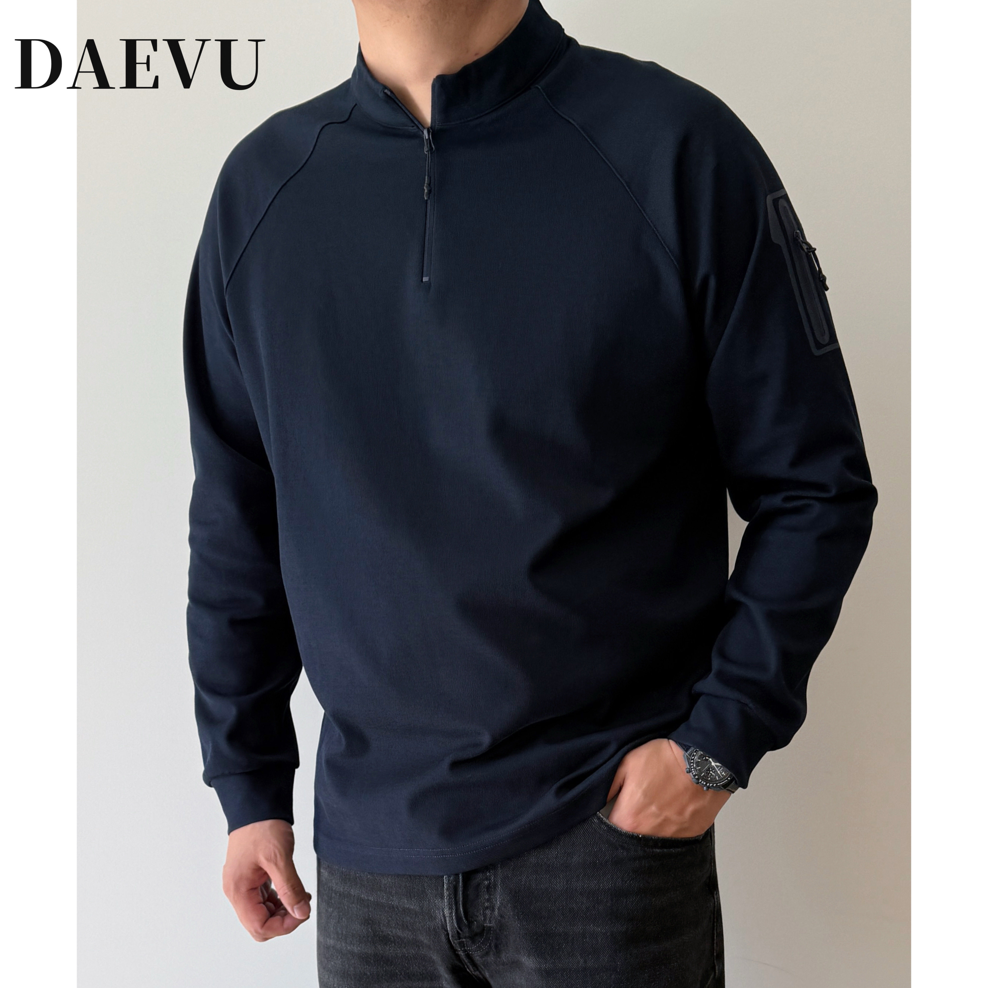 DAEVU大码男装春秋户外休闲半拉链打底衫胖子加肥加大男款长袖T恤