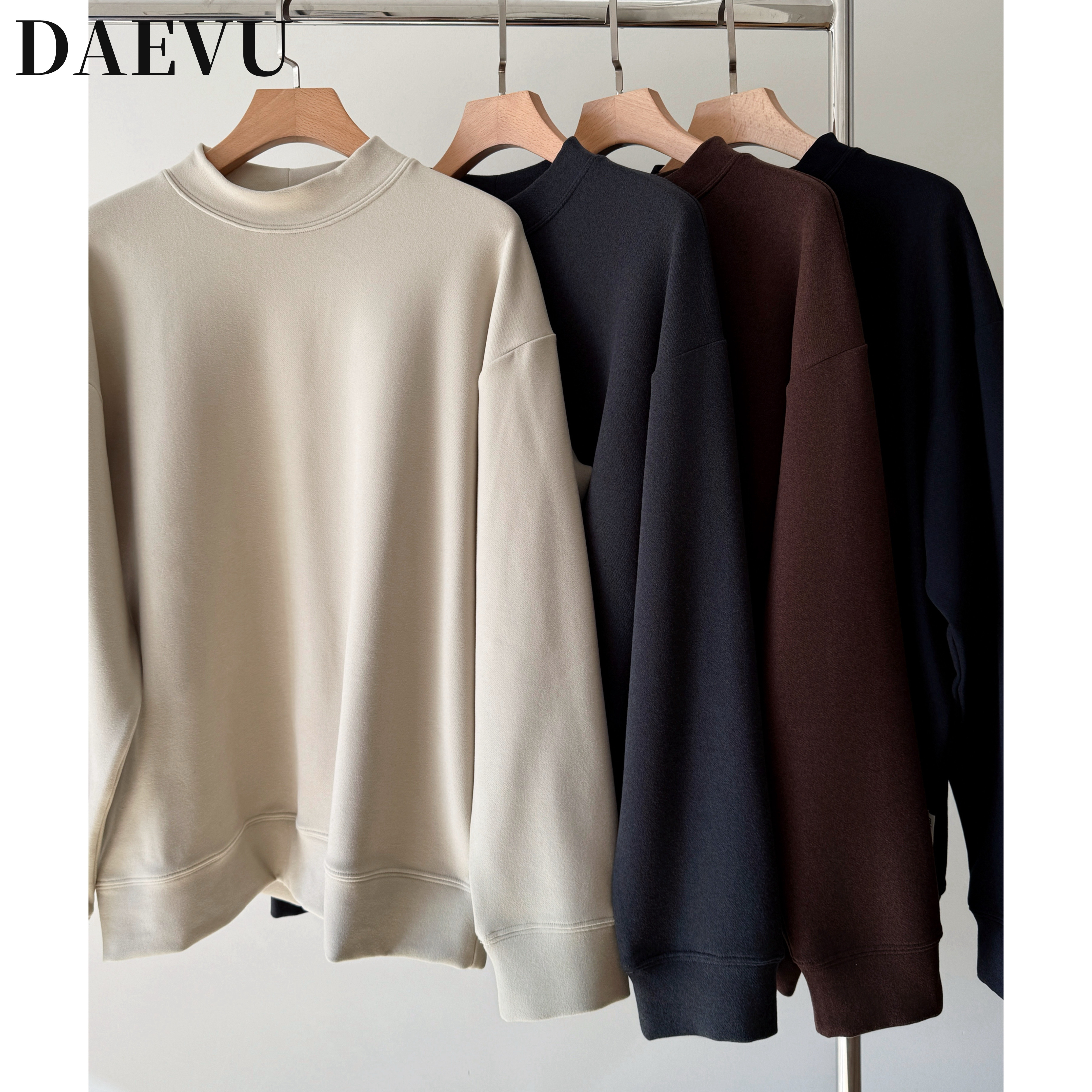 大依无忧宽松舒适大码半高领卫衣男2025冬胖子磨毛多色中领打底衫