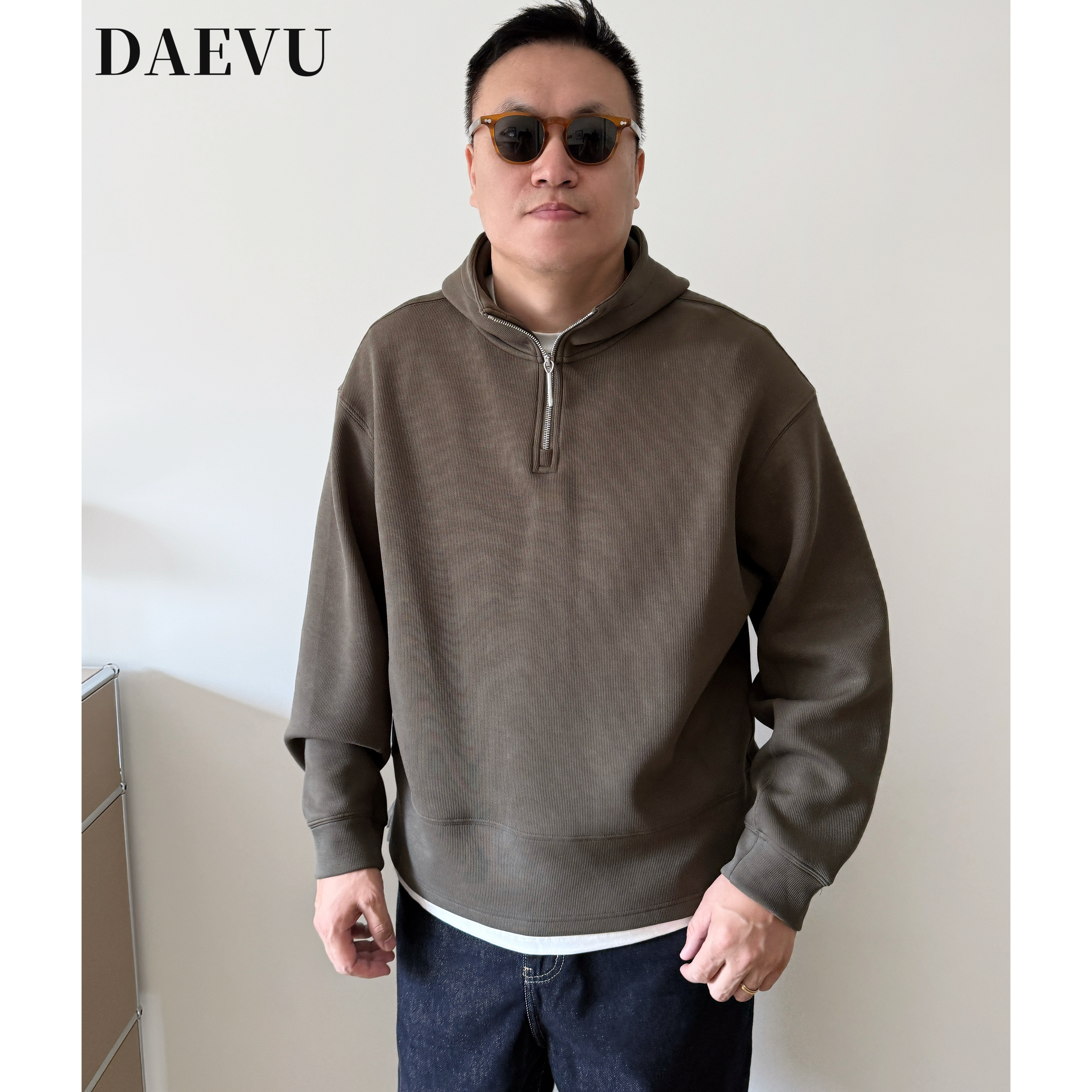 大依无忧秋季半拉链套头帽衫大码