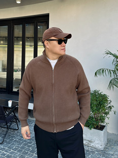 拉链开衫 大依无忧秋冬新款 男士 咖色潮胖子大号加肥加大码 毛衣 韩版