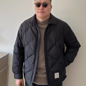 DAEVU大码男装冬季轻薄菱形格衬衫款加肥加大男士翻领羽绒服外套